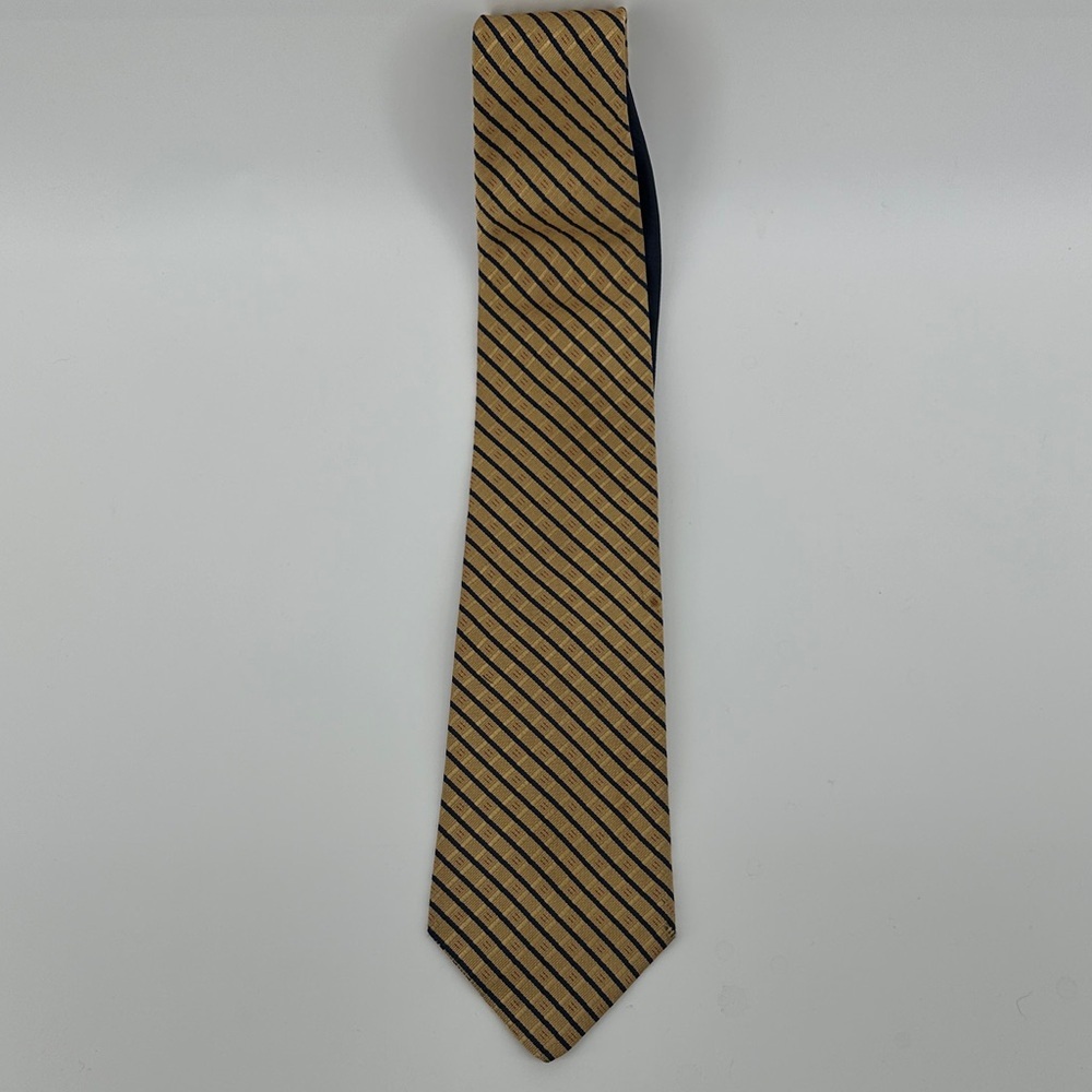 Vintage Tommy Hilfiger Gold and Navy Striped with Red Little Square Lines Tie